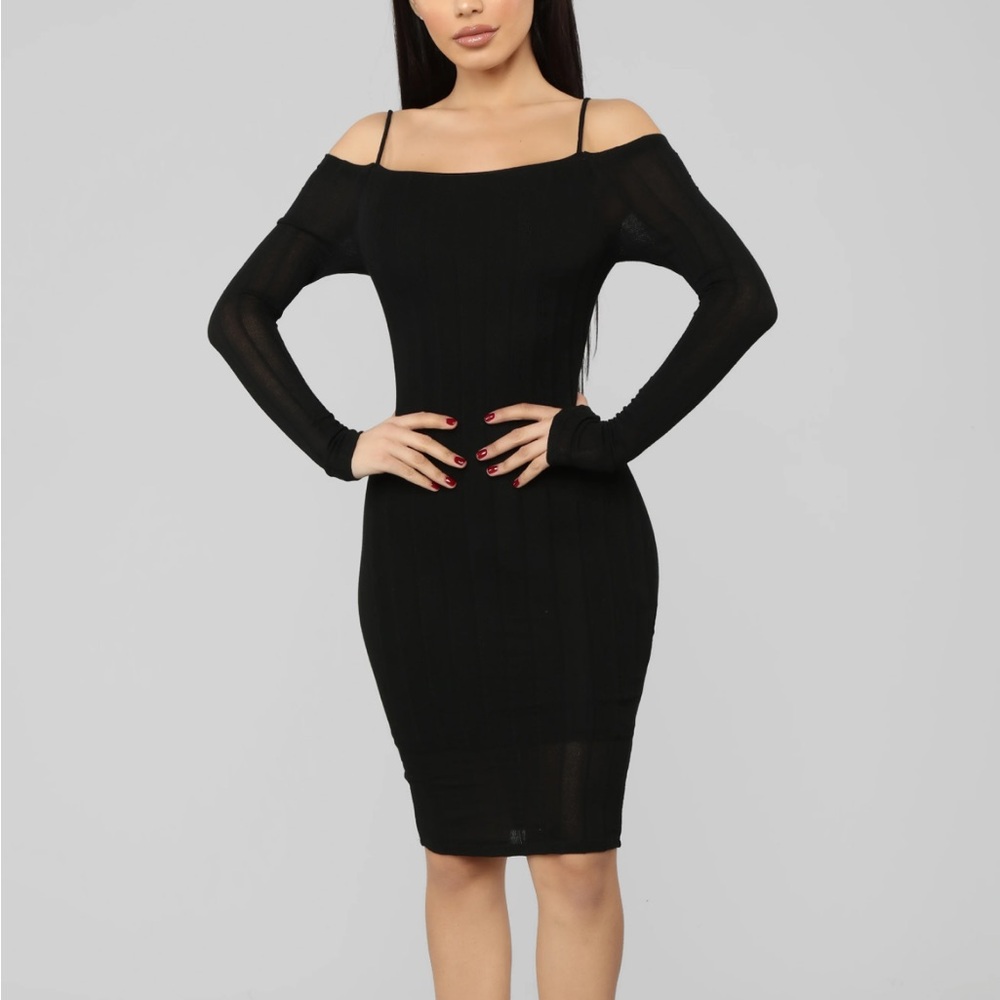 Fashion Nova Spaghetti Strap Long Sleeve Midi Dress
